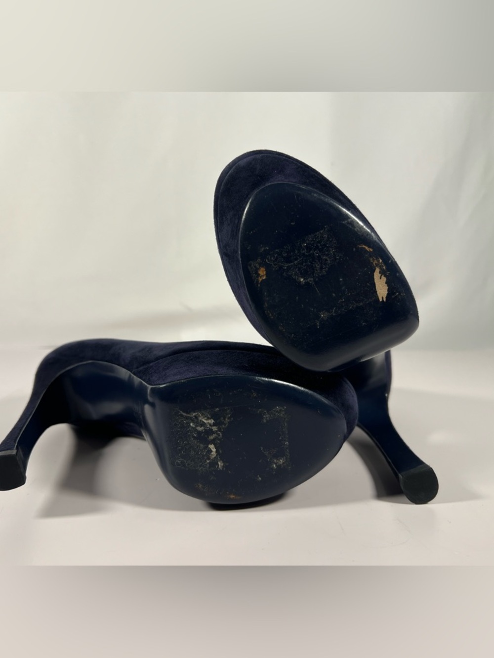 7034: YSL Yves Saint Laurent Navy Suede Platform Heels Pumps 40 - Picture 7 of 12